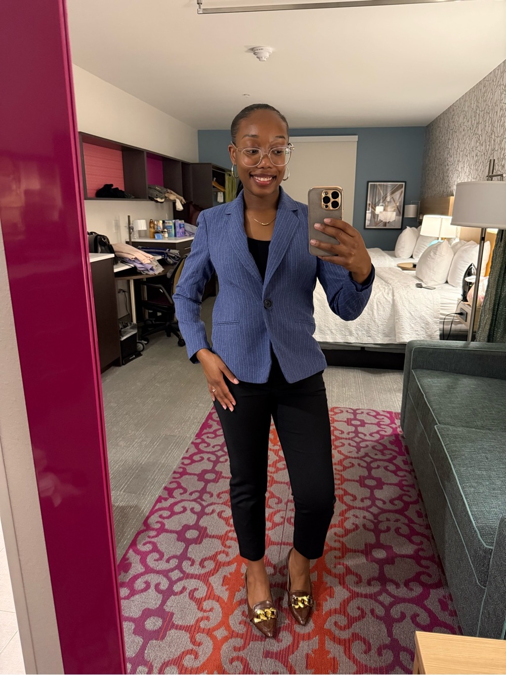 Le Suit Women's Blue Pinstripe Blazer - Tailored Single-Button Jacket